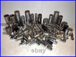 100 Piece Lot of Metric + SAE Sockets 6 & 12 Point 1/4 3/8 1/2 Drive (MH147)