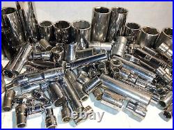 100 Piece Lot of Metric + SAE Sockets 6 And 12 Point 1/4 3/8 1/2 Drive T9