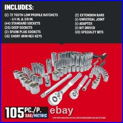 105 Piece Mechanics Tool Set SAE Metric Sockets