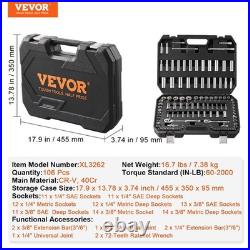 106-Pc Socket Set with Ratchet, 1/4 & 3/8 Drive, SAE & Metric, Deep/Standard S