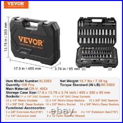 106-Pc Socket and Ratchet Set, 1/4 & 3/8 Drive, SAE & Metric, Deep/Standard So