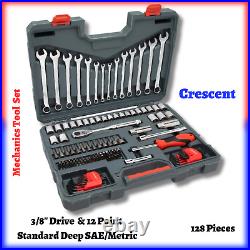 128P Mechanics Tool Set with Case 3/8 Drive 12P Standard Deep SAE/Metric