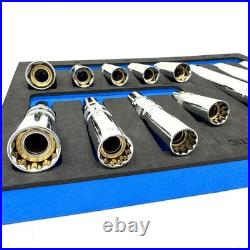 12 Pc 3/8 Drive Magnetic Spark Plug Socket Set SAE Metric Swivel Deep