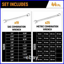 12-Point Sae/Metric Long Pattern Combination Wrench Set (44-Piece)