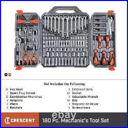 180P Mechanics Tool Set w Case 1/4 & 3/8 Drive 6 &12P Standard Deep SAE/Metric
