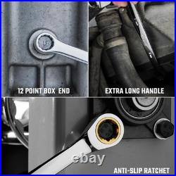 18-Piece Extra Long Anti-Slip Ratcheting Wrench Set, Metric & SAE, CR-V Steel, P