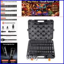 1/2 Drive Impact Socket Set 65 Piece SAE & Metric Deep Standard Cr-V with Case