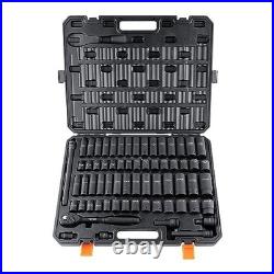 1/2 Drive Impact Socket Set 65 Piece SAE & Metric Deep Standard Cr-V with Case