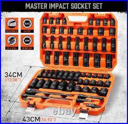 1/2 Drive Impact Socket Set, 66-Piece Standard SAE (3/8-1-1/4) and Metric