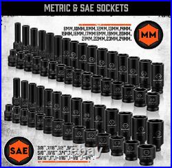 1/2 Drive Impact Socket Set, 66-Piece Standard SAE (3/8-1-1/4) and Metric