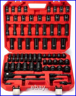1/2 Drive Impact Socket Set 66-Piece, Standard SAE (3/8-1-1/4) and Metric 8