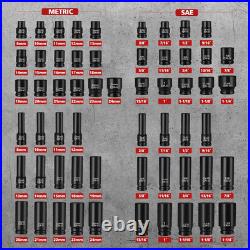 1/2 Drive Impact Socket Set 66-Piece, Standard SAE (3/8-1-1/4) and Metric 8