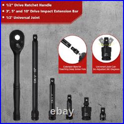 1/2 Drive Impact Socket Set 66-Piece, Standard SAE (3/8-1-1/4) and Metric 8