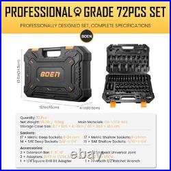 1/2 Drive Impact Socket Set, 72 Piece Standard SAE (5/16-1-1/4) & Metric