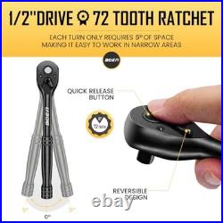 1/2 Drive Impact Socket Set, 72 Piece Standard SAE (5/16-1-1/4) & Metric