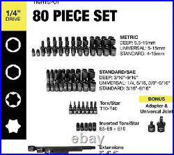 1/4 Drive 80 PCS Impact Socket MASTER SET with SAE & Metric from 3/16 9/16