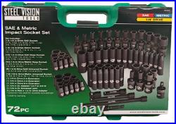 1/4 Drive Impact Socket Set, 72 pc Standard SAE (3/16-9/16 inch) and Metric 1/4 Drive Impact Socket Set, 72 pc Standard SAE (3/16-9/16 inch) and Metric