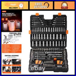 205 Pcs Mechanics Tool Set SAE & Metric Sockets, Deep & Standard, Chrome Steel