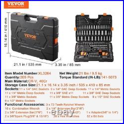 205 Pcs Mechanics Tool Set SAE & Metric Sockets, Deep & Standard, Chrome Vanad