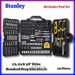 210P Mechanics Tool Set w Case 1/2 &1/4 & 3/8 Drive Standard Deep SAE/M STANLEY