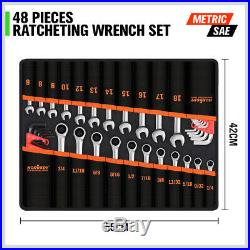 22pc Combination Ratcheting Wrench Set Metric MM Standard SAE Free Of 26 Hex Key