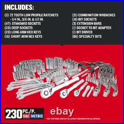 230PCS Mechanics Tool Set Socket Wrench Kit SAE Metric with Toolbox