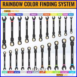 23 PCS Flex Head Ratcheting Wrench Set Metric and Standard & SAE with Color Ring