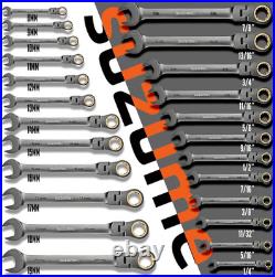 24-Piece Metric and SAE Flex Head Ratcheting Wrench Set 72 Teeth Cr-V Steel Ratc