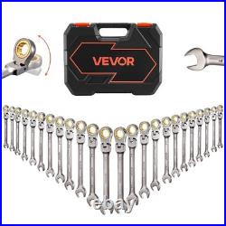 24pc Metric SAE Ratcheting Wrench Set with 180° Flex Head, Anti-Slip Tooth