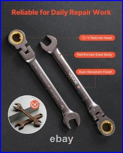 24pc Metric SAE Ratcheting Wrench Set with 180° Flex Head, Anti-Slip Tooth