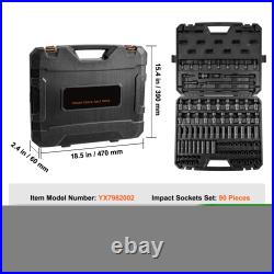 26/65PCS Impact Socket Set SAE Metric Deep Standard 6 Point CR-V Cr-Mo Auto