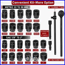 27PCS 3/4 Drive Impact Socket Set Standard SAE (7/8-2) Metric (22-50 mm) Size