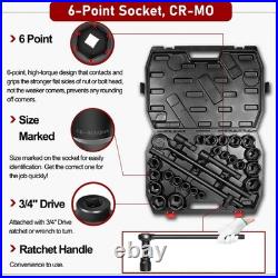 27PCS 3/4 Drive Impact Socket Set Standard SAE (7/8-2) Metric (22-50 mm) Size