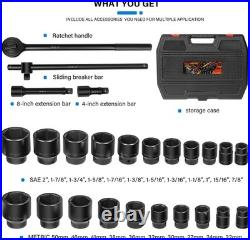 27PCS 3/4 Drive Impact Socket Set Standard SAE (7/8-2) Metric (22-50 mm) Size