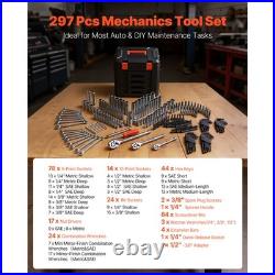 297-Piece Mechanics Tool Set with SAE & Metric 1/4in 3/8in 1/2 in Drive Sockets