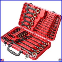 30-Piece 120T SAE & Metric Ratcheting Wrench Set with Red Case, Professional