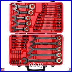 30-Piece 120T SAE & Metric Ratcheting Wrench Set with Red Case, Professional