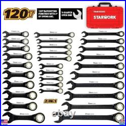 30-Piece 120T SAE & Metric Ratcheting Wrench Set with Red Case, Professional