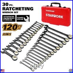 30-Piece 120T SAE & Metric Ratcheting Wrench Set with Red Case, Professional
