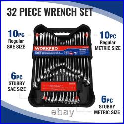 32-Piece SAE & Metric Wrench Set 20 Standard, 12 Stubby, Organizer Tray, Chrom