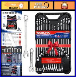 32-Piece SAE & Metric Wrench Set 20 Standard & 12 Stubby with Organizer Tray