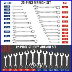 32-Piece SAE & Metric Wrench Set 20 Standard & 12 Stubby with Organizer Tray