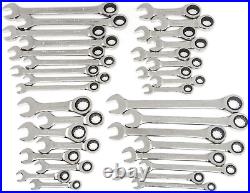 34 Pc. 12 Pt. Ratcheting Combination Wrench Set, Standard & Stubby, Sae/Metric