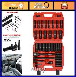 38-Piece 1/2 Drive Impact Socket Set Deep & Standard SAE/Metric, Extensions &