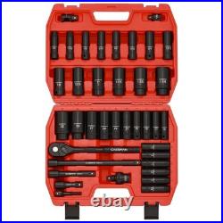 38-Piece 1/2 Drive Impact Socket Set Deep & Standard SAE/Metric, Extensions &