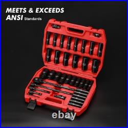 38-Piece 1/2 Drive Impact Socket Set Deep & Standard SAE/Metric, Extensions &