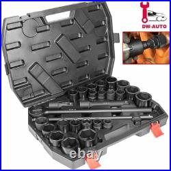 3/4 Drive Impact Socket Set, 27 pcs Standard SAE (7/8 to 2) & Metric(22-50mm)