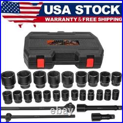 3/4 Drive Impact Socket Set Standard SAE (7/8-2) Metric (22-50 mm) Size 27PCS
