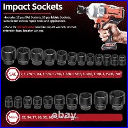 3/4 Drive Impact Socket Set Standard SAE (7/8 to 2) Metric (22 to 50 mm)