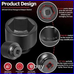 3/4 Drive Impact Socket Set Standard SAE (7/8 to 2) Metric (22 to 50 mm)